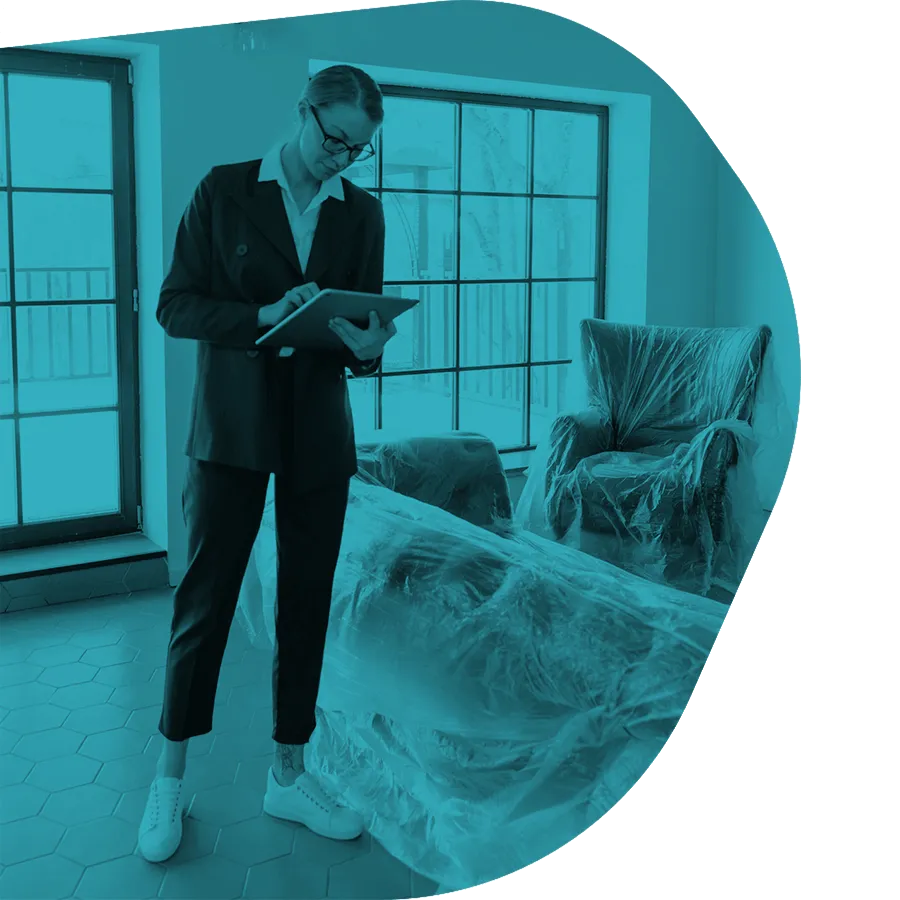 Property inspector using the Trucheck app on a tablet to complete a condition report